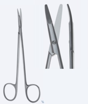 Ножиці, хірургічні, "Kilner", для пластичної хірургії, тонкі, з пласкими кінчиками, вигнуті, тупокінцеві, загальна довжина 180 мм, 7 1/8"